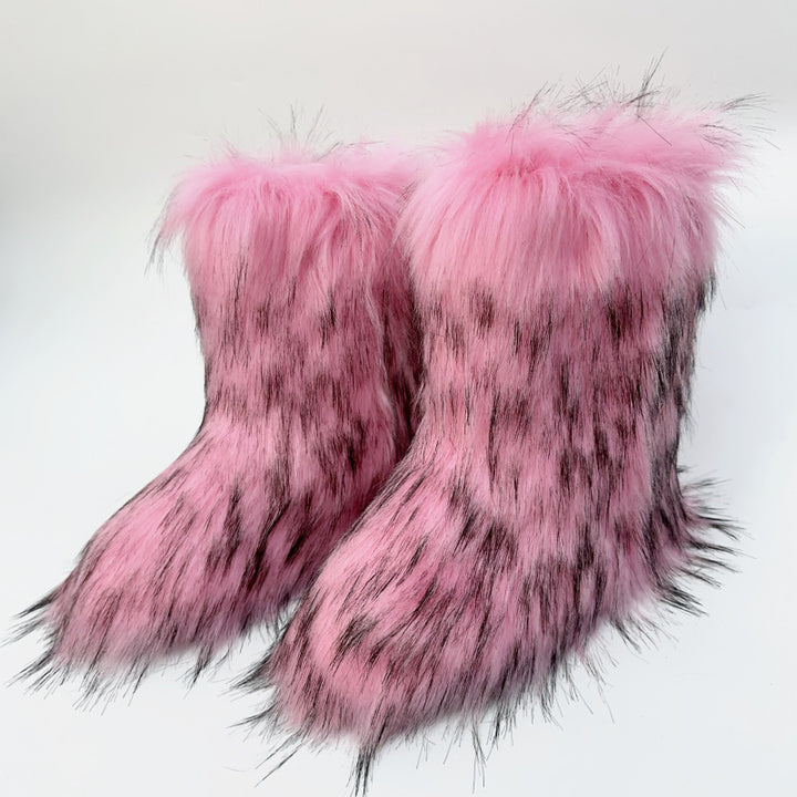 pink Fuzzy warm plush lined mid calf snow boots