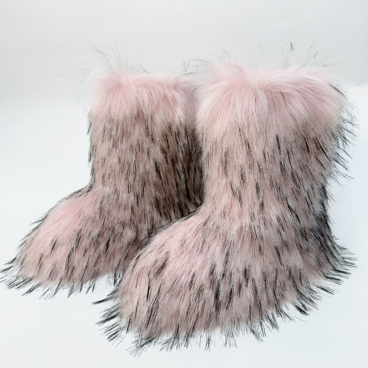 light pink Fuzzy warm plush lined mid calf snow boots