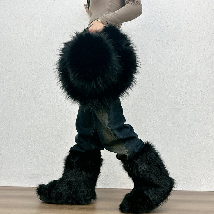 Fuzzy warm plush lined mid calf snow boots