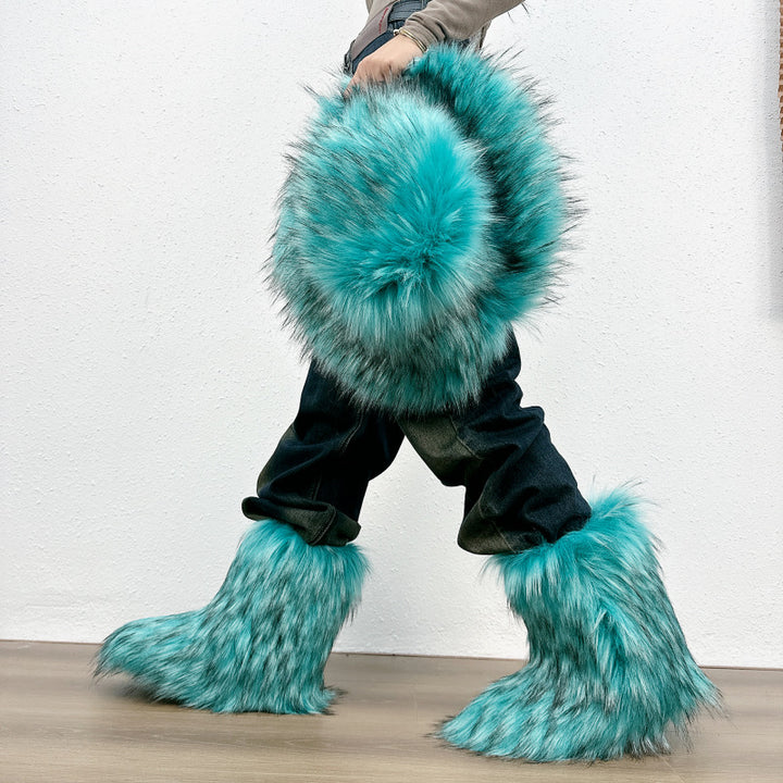 Fuzzy warm plush lined mid calf snow boots