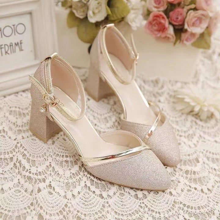 Glitter closed toe bridal sandals with ankle strap