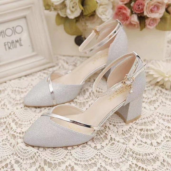 Glitter closed toe bridal sandals with ankle strap