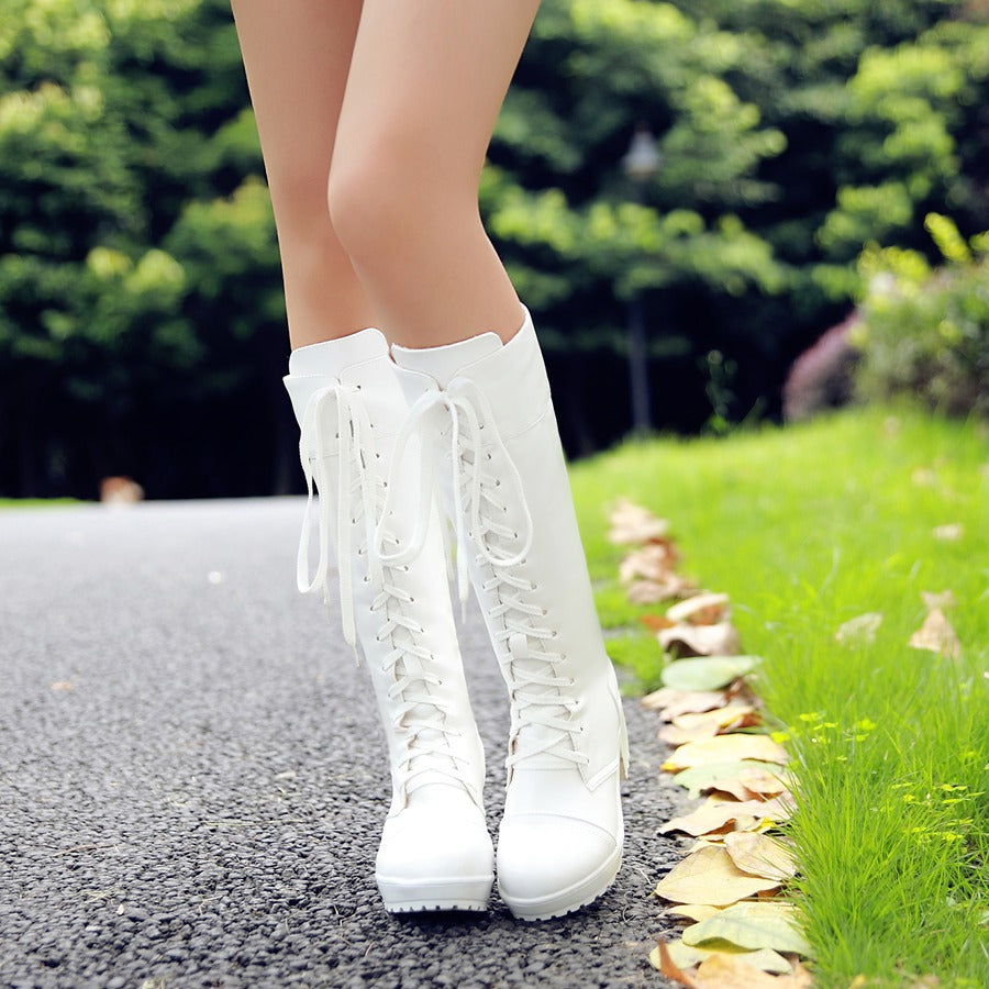 Knee high lace-up combat boots