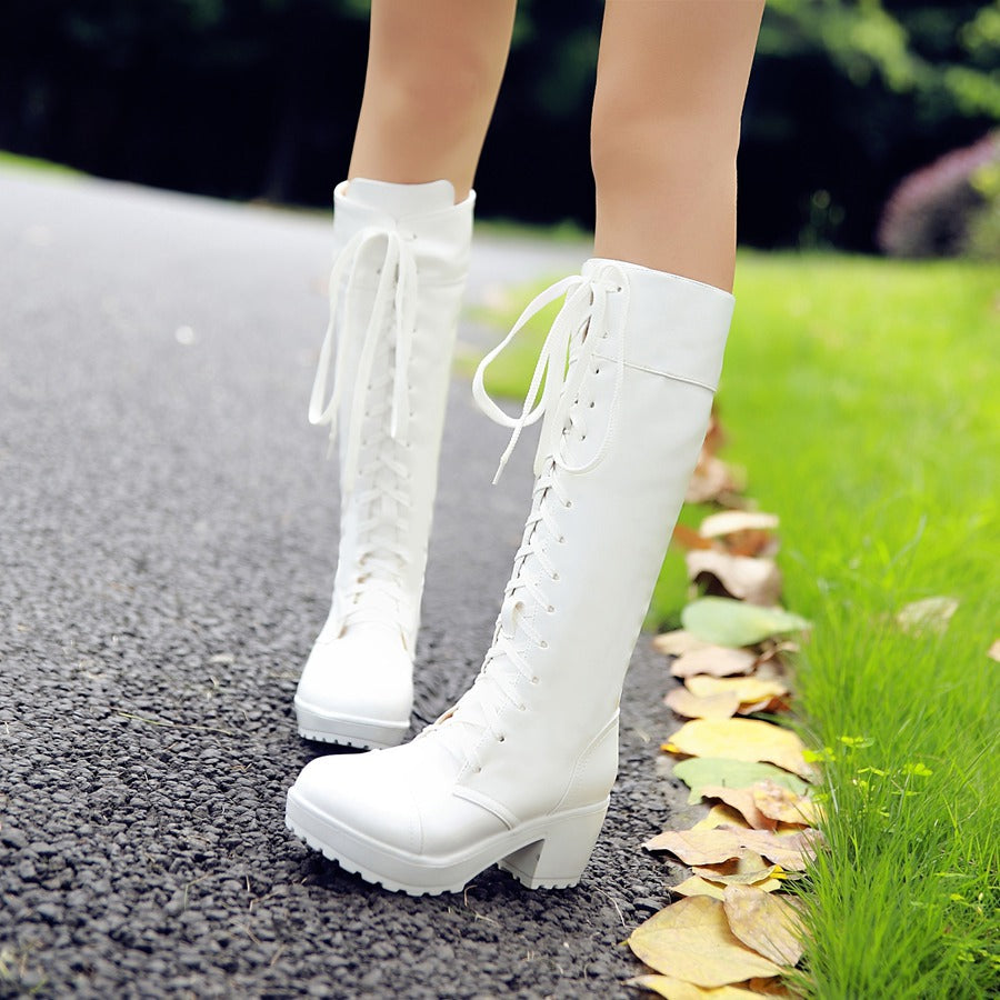 Knee high lace-up combat boots