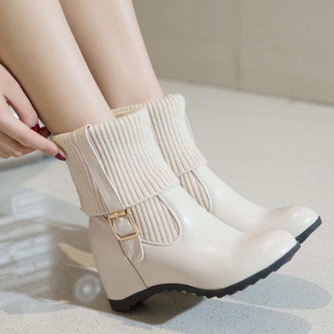 Knitted cuff wedge heels ankle boots dress boots for winter