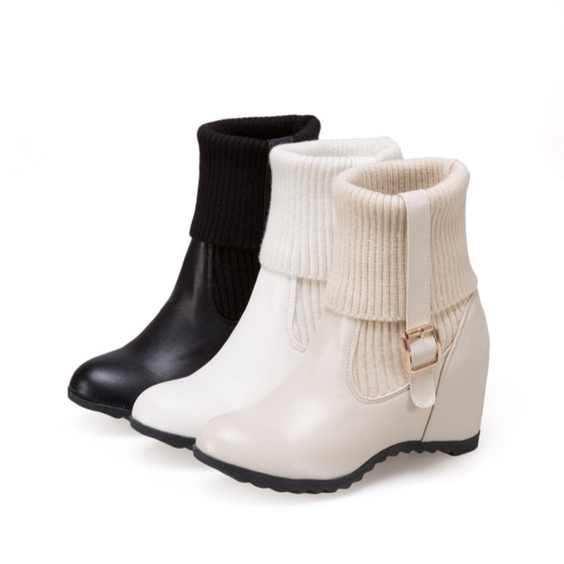 Knitted cuff wedge heels ankle boots dress boots for winter