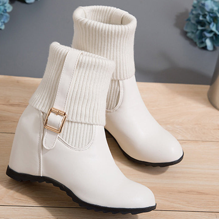 Knitted cuff wedge heels ankle boots dress boots for winter