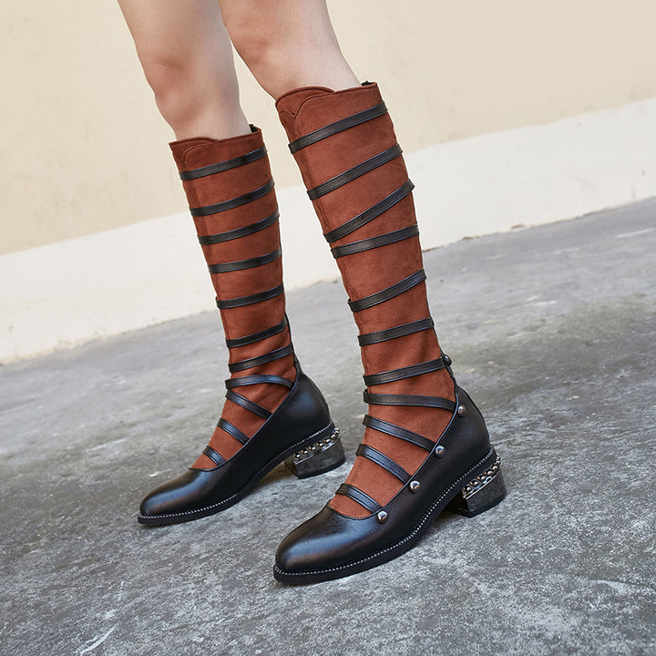 Mary Janes Strappy Knee High Boots