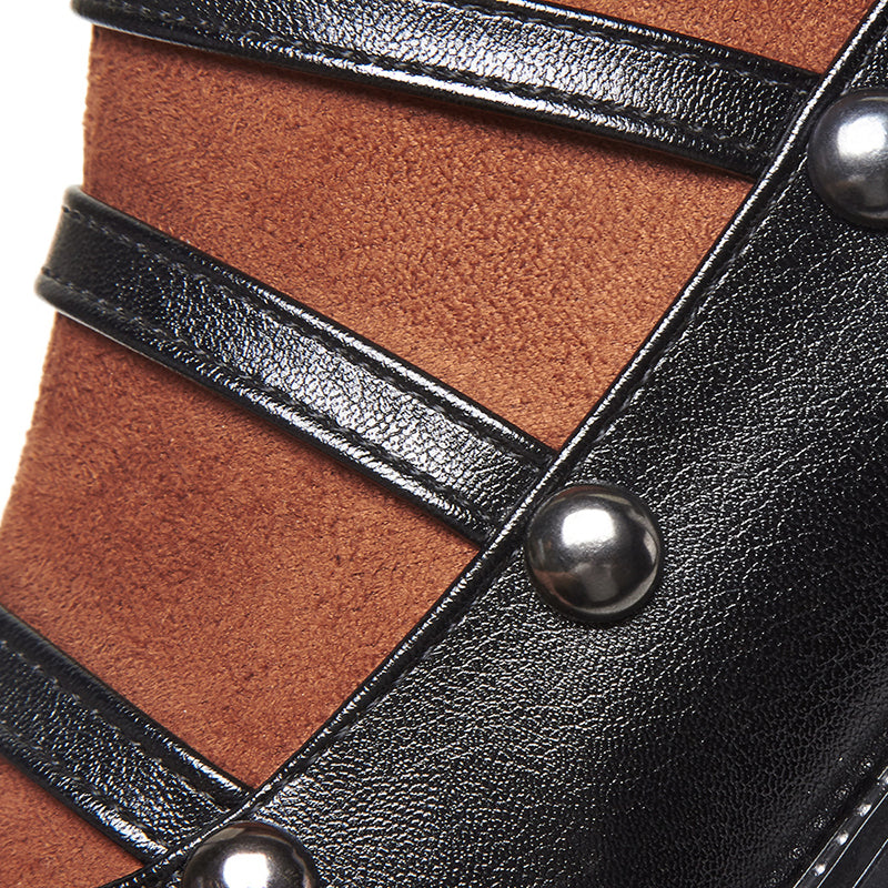 brown Mary Janes Strappy Knee High Boots