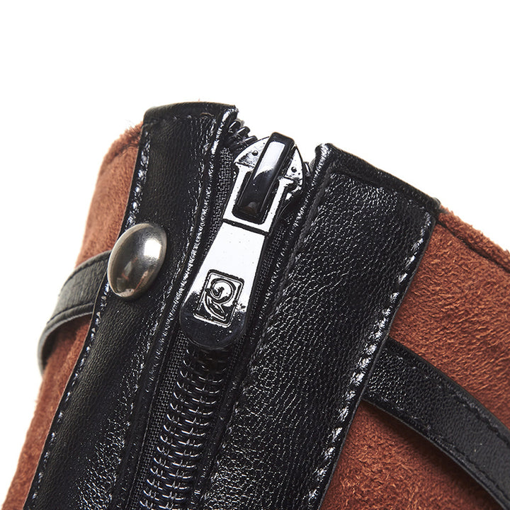 brown Mary Janes Strappy Knee High Boots