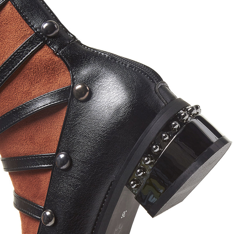 brown Mary Janes Strappy Knee High Boots