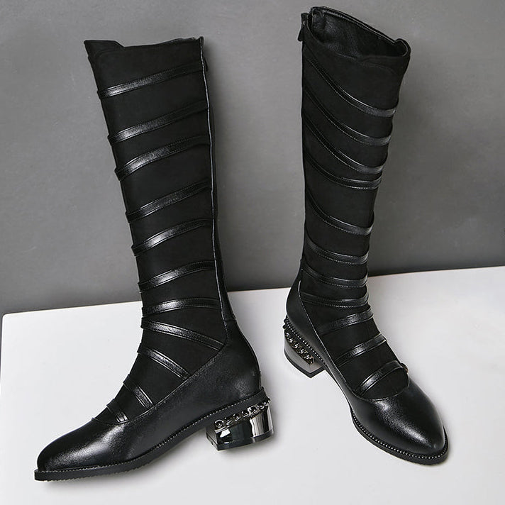 black Mary Janes Strappy Knee High Boots