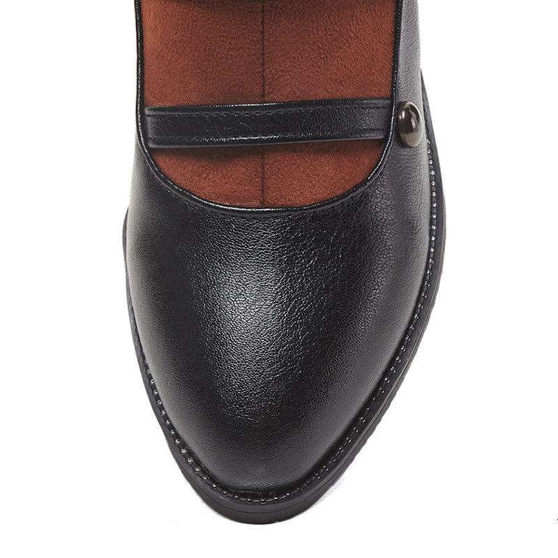 brown Mary Janes Strappy Knee High Boots