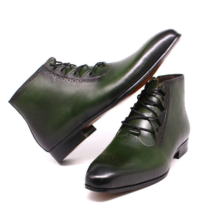 Men' genuine leather lace-up ankle boots brouge formal dress shoes