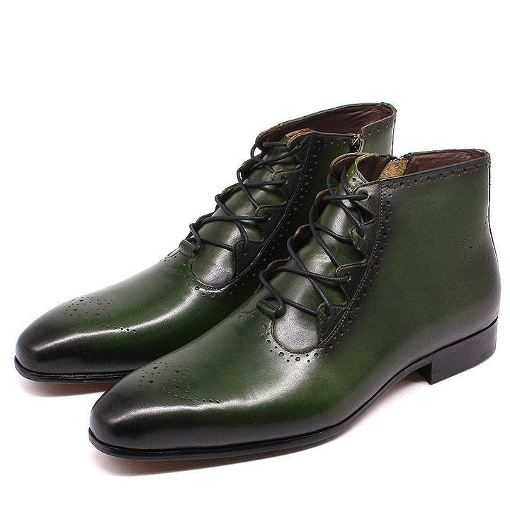 Men' genuine leather lace-up ankle boots brouge formal dress shoes