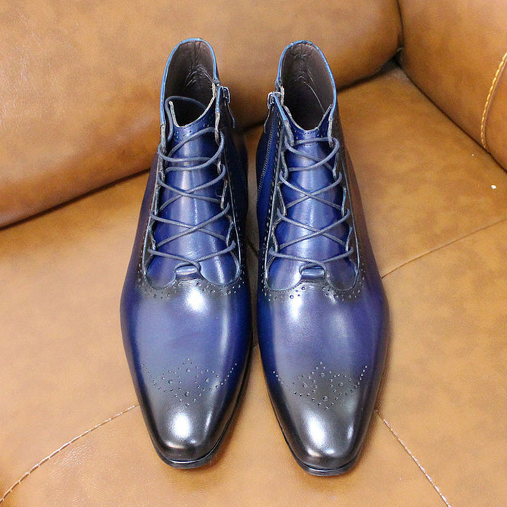 Men' genuine leather lace-up ankle boots brouge formal dress shoes