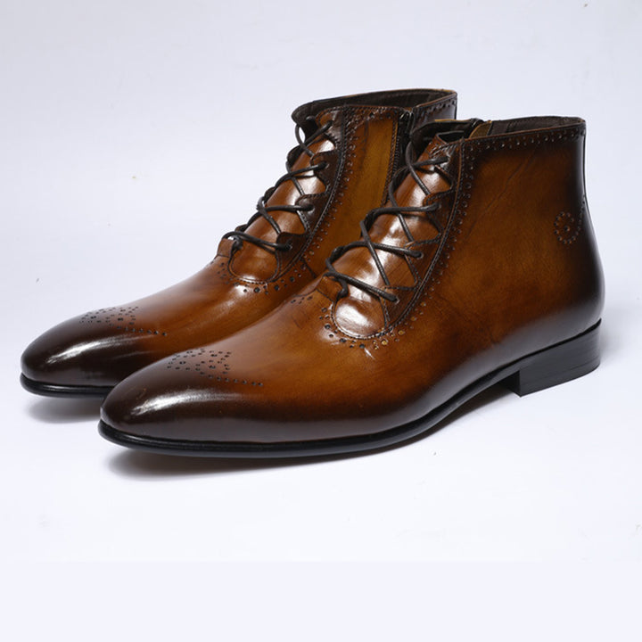 brown Men' genuine leather lace-up ankle boots brouge formal dress shoes