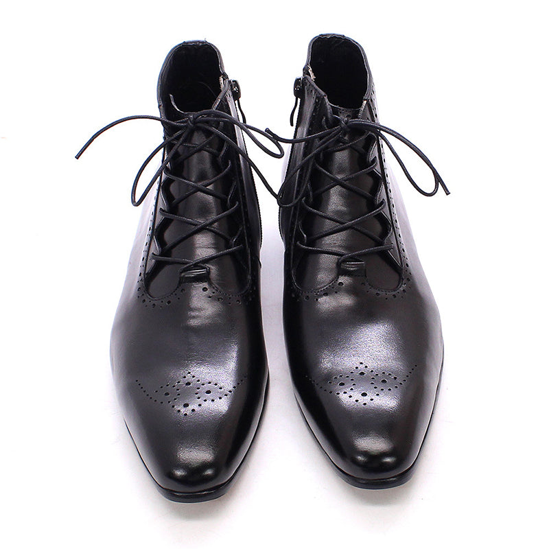 black Men' genuine leather lace-up ankle boots brouge formal dress shoes