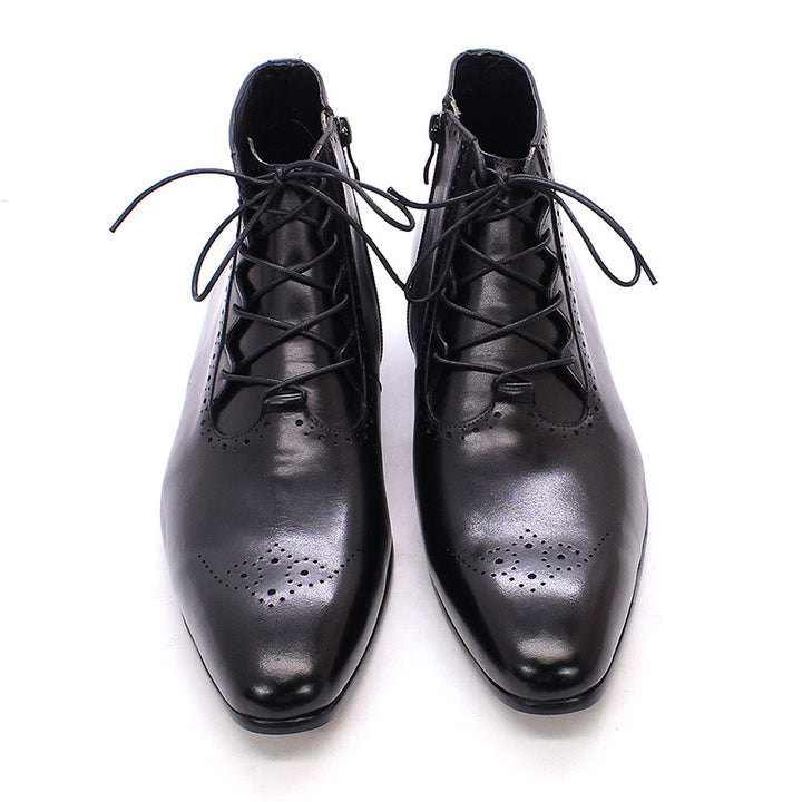 black Men' genuine leather lace-up ankle boots brouge formal dress shoes