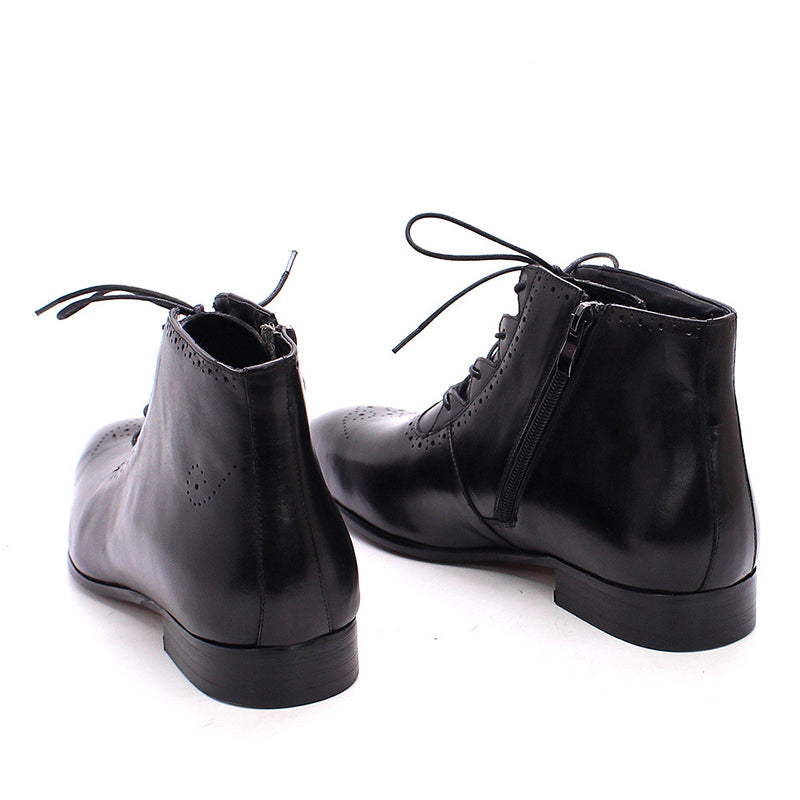 black Men' genuine leather lace-up ankle boots brouge formal dress shoes