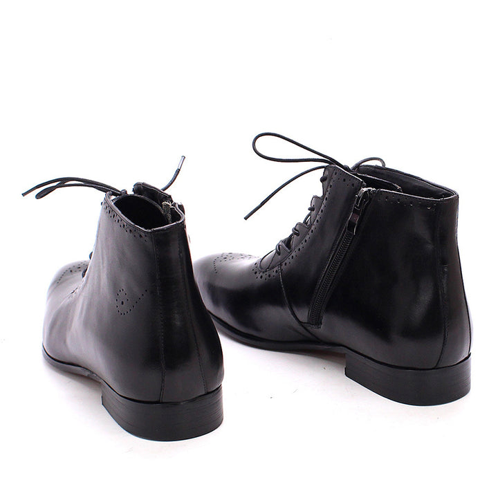 black Men' genuine leather lace-up ankle boots brouge formal dress shoes