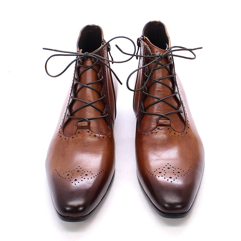 brown Men' genuine leather lace-up ankle boots brouge formal dress shoes