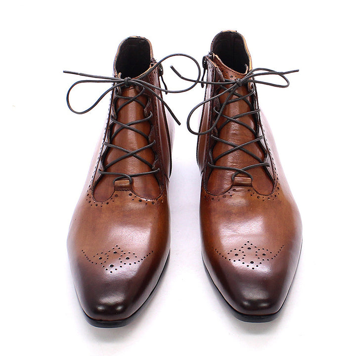brown Men' genuine leather lace-up ankle boots brouge formal dress shoes