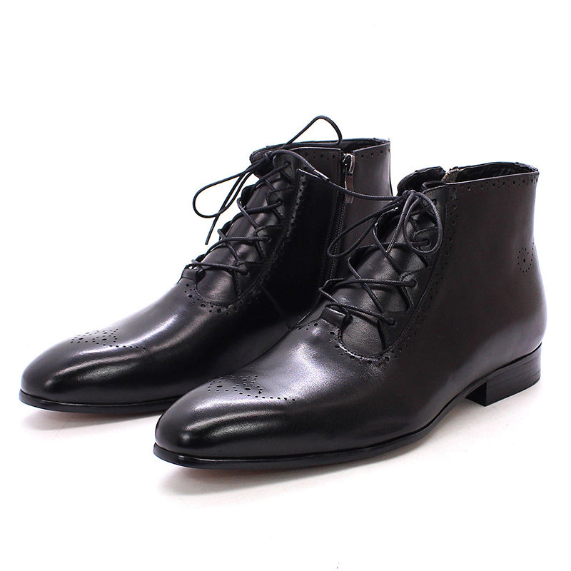 black Men' genuine leather lace-up ankle boots brouge formal dress shoes