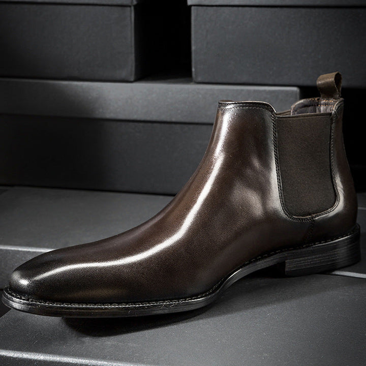 Men leather chelsea boots fashion slip on square toe boots