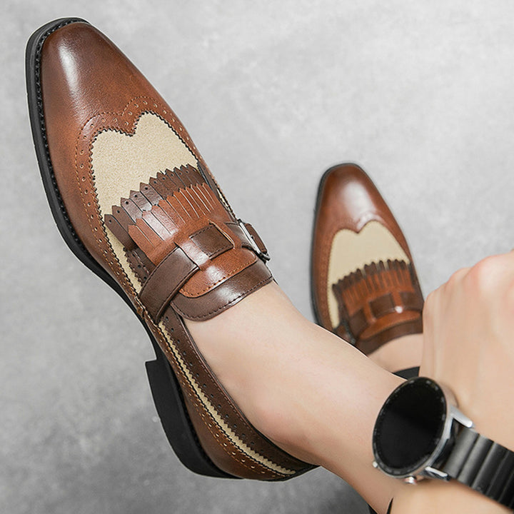 brown Men's 2 tones wingtips fringe loafers