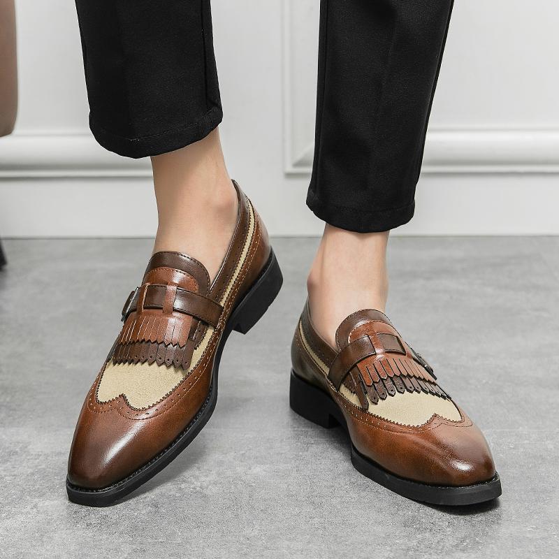 Men's 2 tones wingtips fringe loafers