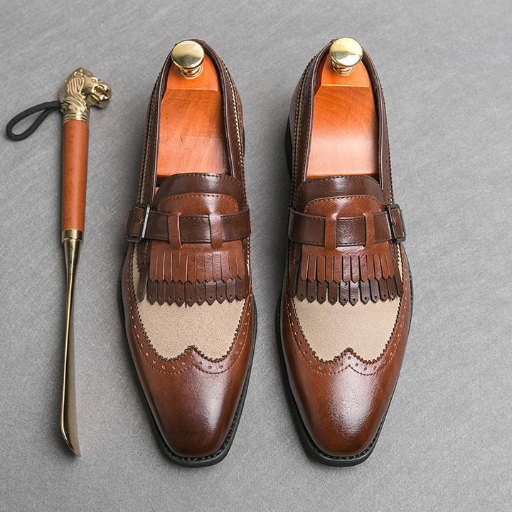 brown Men's 2 tones wingtips fringe loafers
