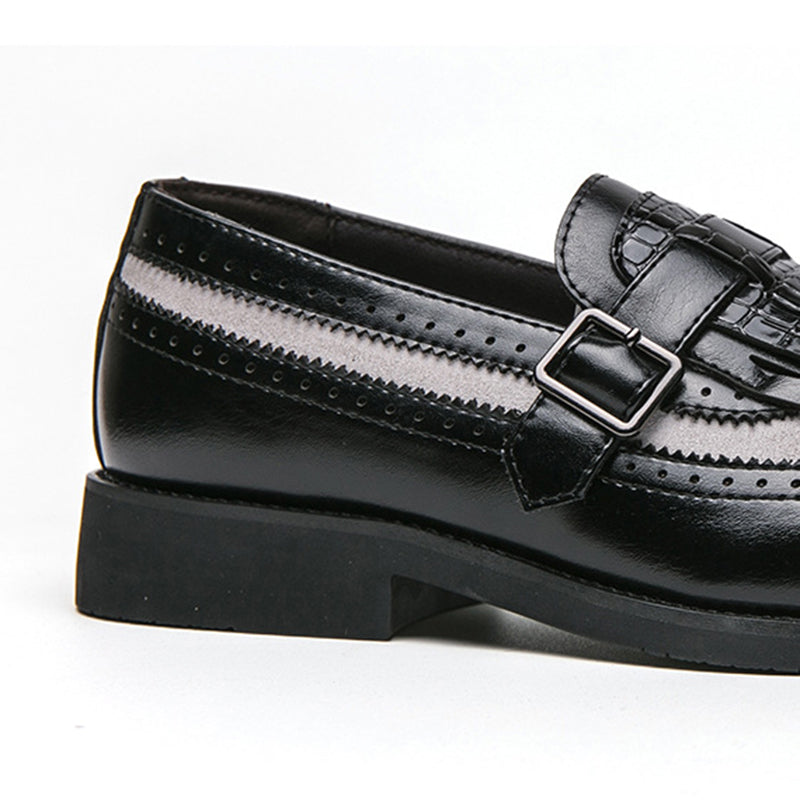 black Men's 2 tones wingtips fringe loafers