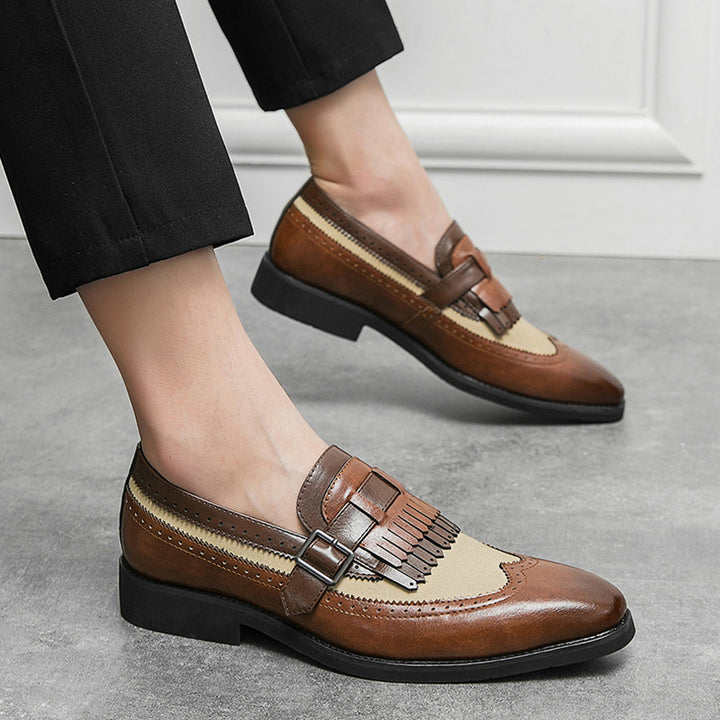 brown Men's 2 tones wingtips fringe loafers