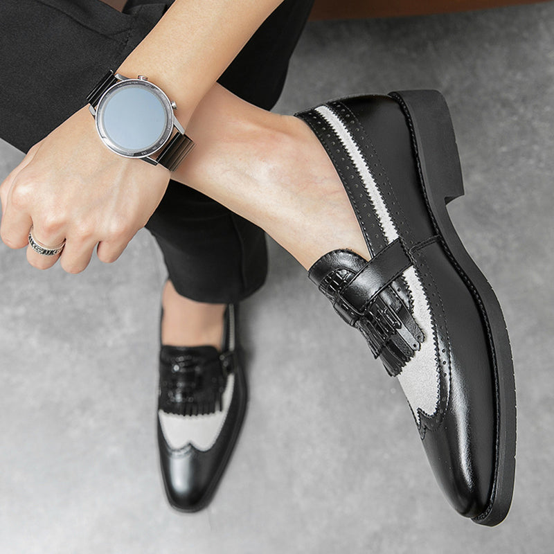 black Men's 2 tones wingtips fringe loafers