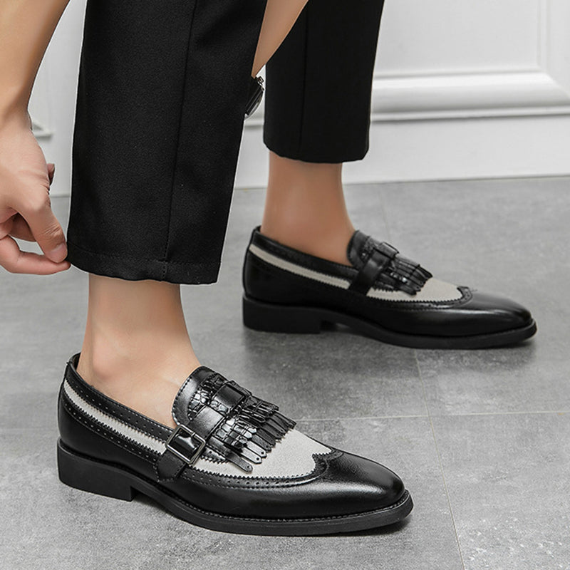 black Men's 2 tones wingtips fringe loafers
