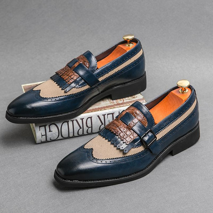 blue Men's 2 tones wingtips fringe loafers