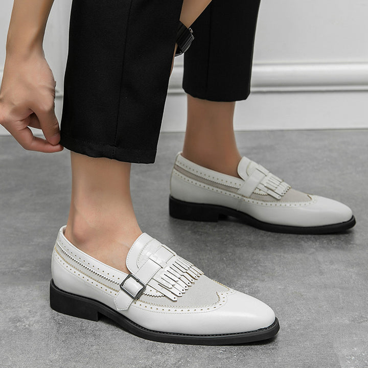 white Men's 2 tones wingtips fringe loafers