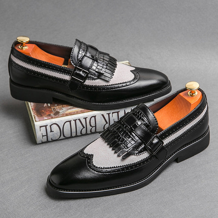 black Men's 2 tones wingtips fringe loafers
