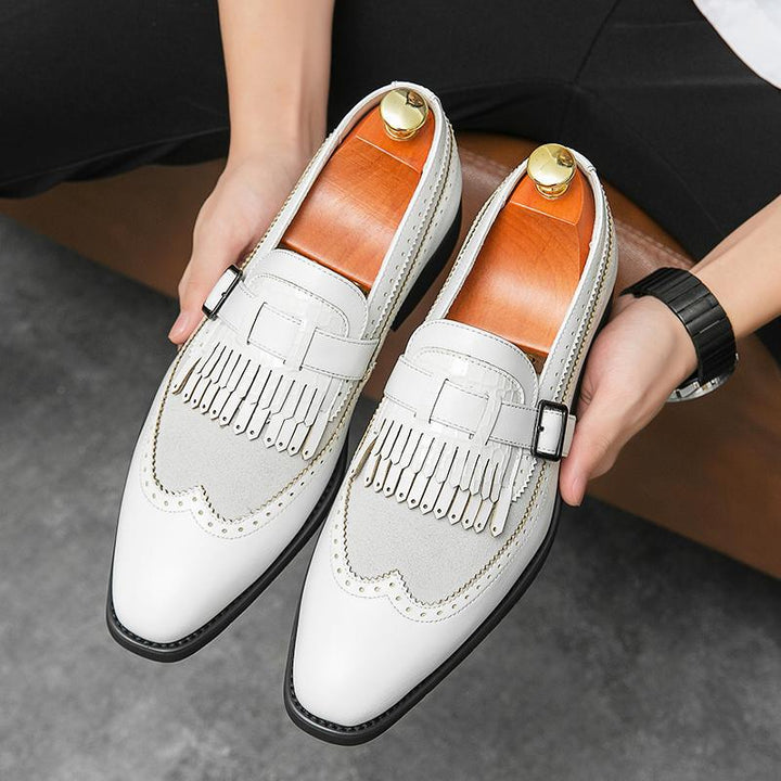 white Men's 2 tones wingtips fringe loafers