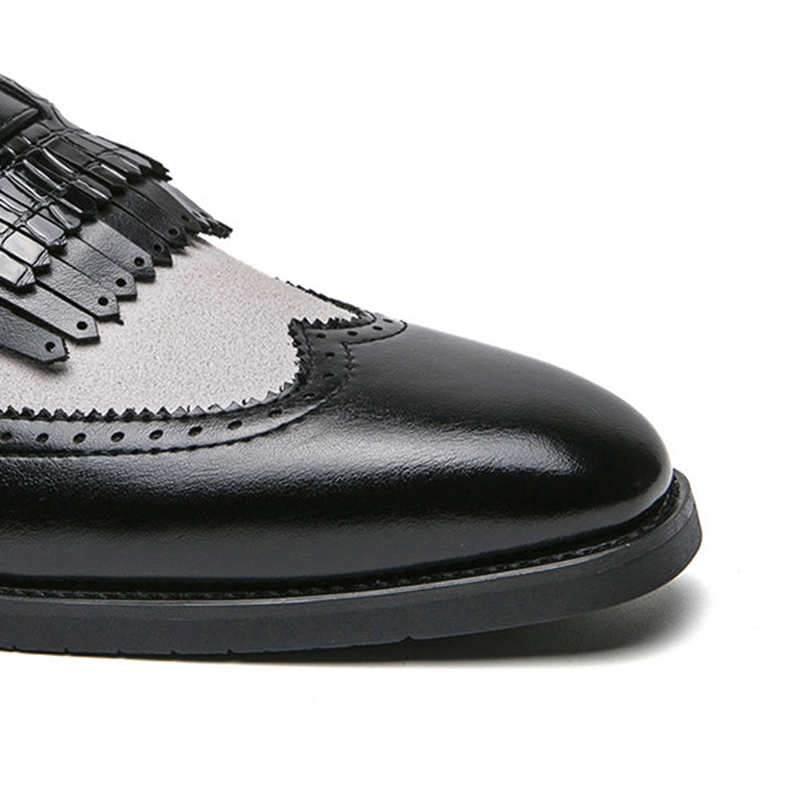 black Men's 2 tones wingtips fringe loafers