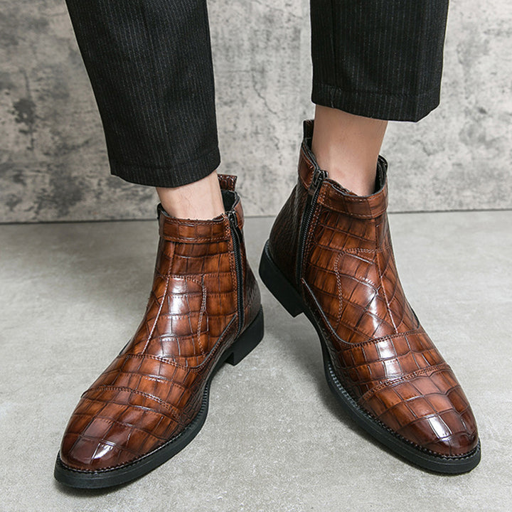 Men's Alligator Pattern Ankle Boots with Buckle