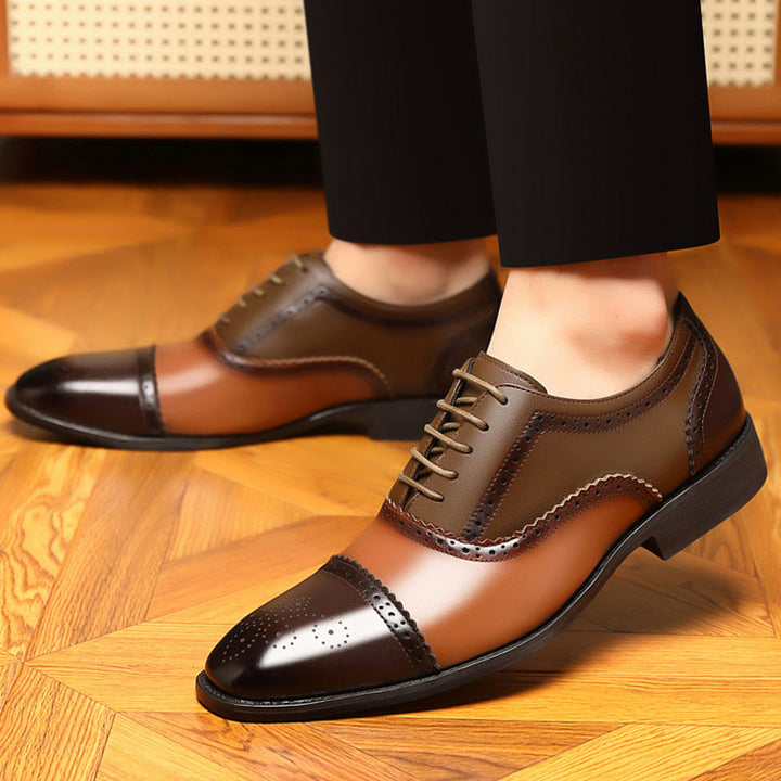 brown Men’s Colorblock Cap-Toe Brogue Dress Shoes