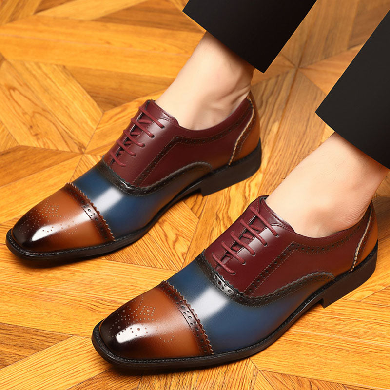 blue Men’s Colorblock Cap-Toe Brogue Dress Shoes