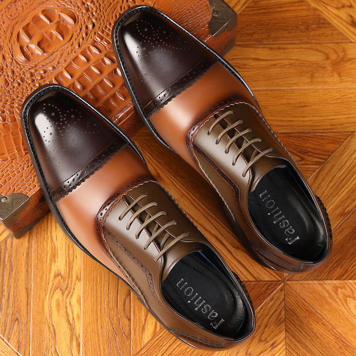 brown Men’s Colorblock Cap-Toe Brogue Dress Shoes