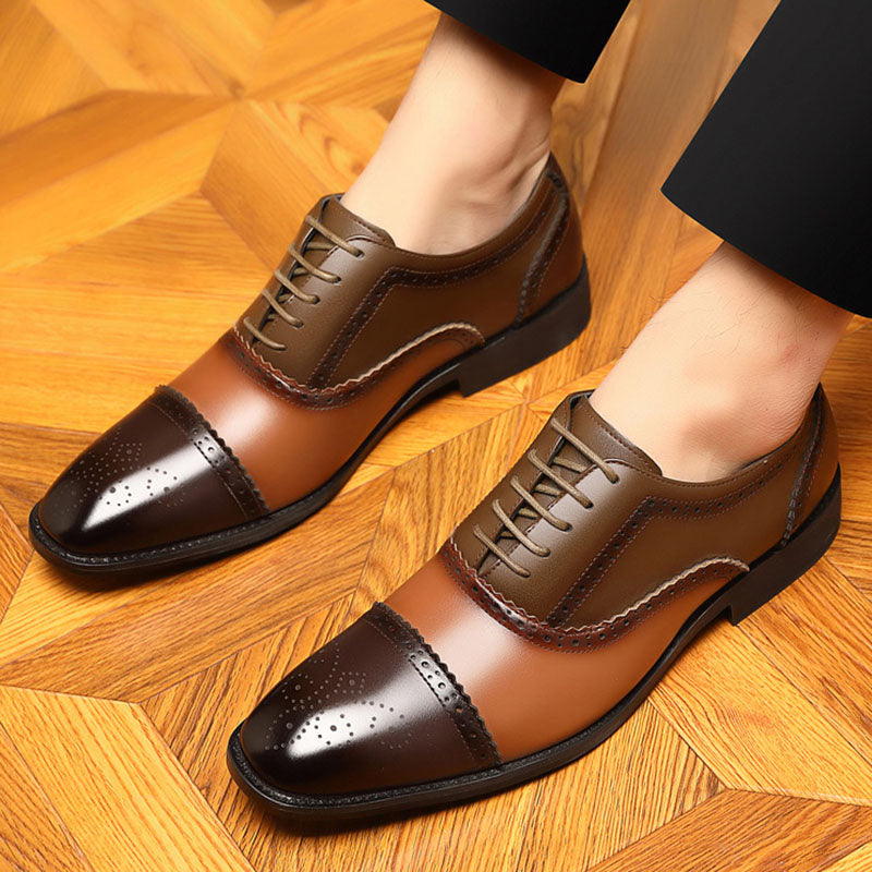 brown Men’s Colorblock Cap-Toe Brogue Dress Shoes
