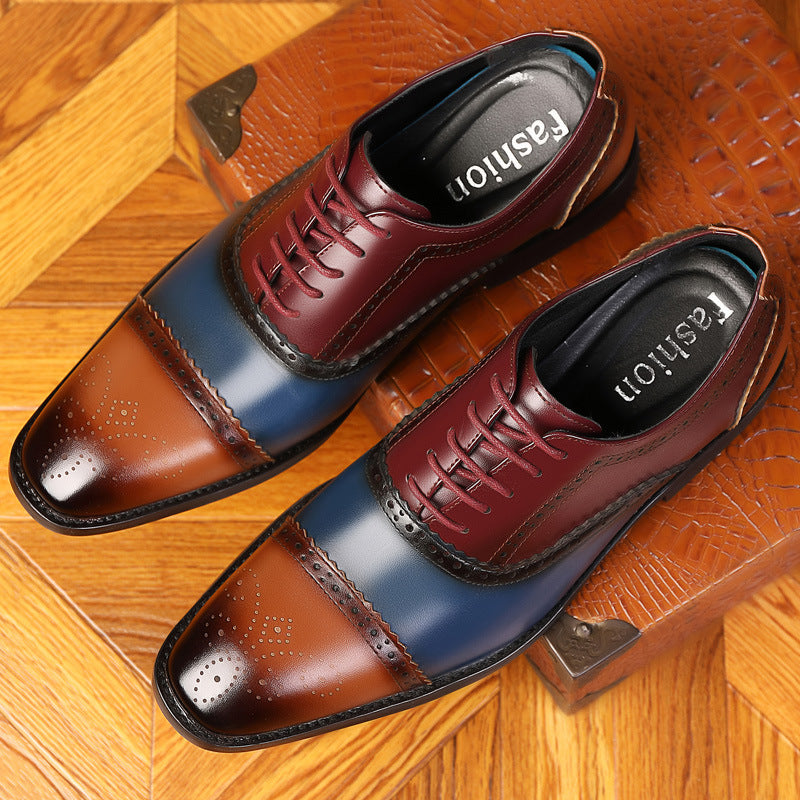 blue Men’s Colorblock Cap-Toe Brogue Dress Shoes