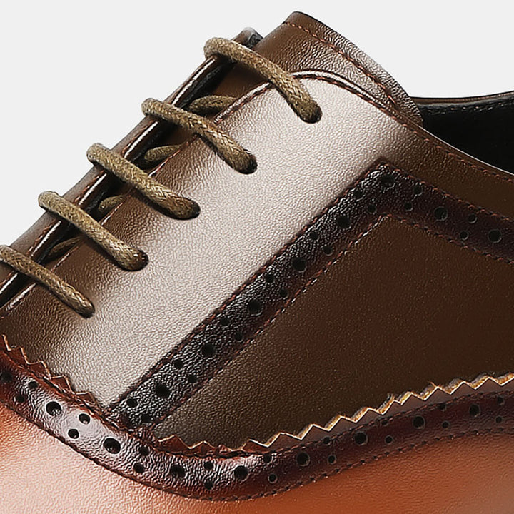 brown Men’s Colorblock Cap-Toe Brogue Dress Shoes