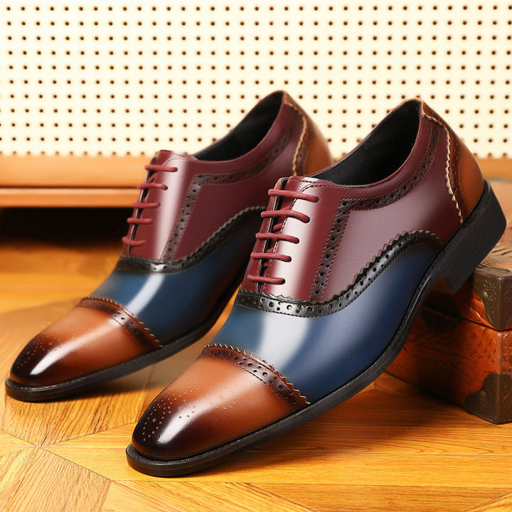 blue Men’s Colorblock Cap-Toe Brogue Dress Shoes