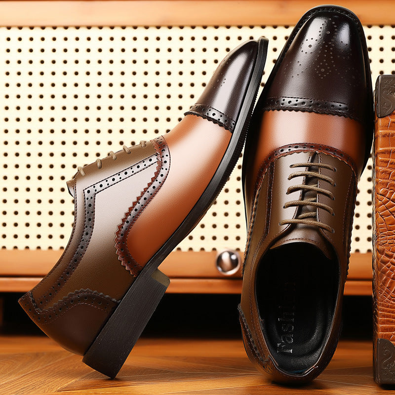 brown Men’s Colorblock Cap-Toe Brogue Dress Shoes